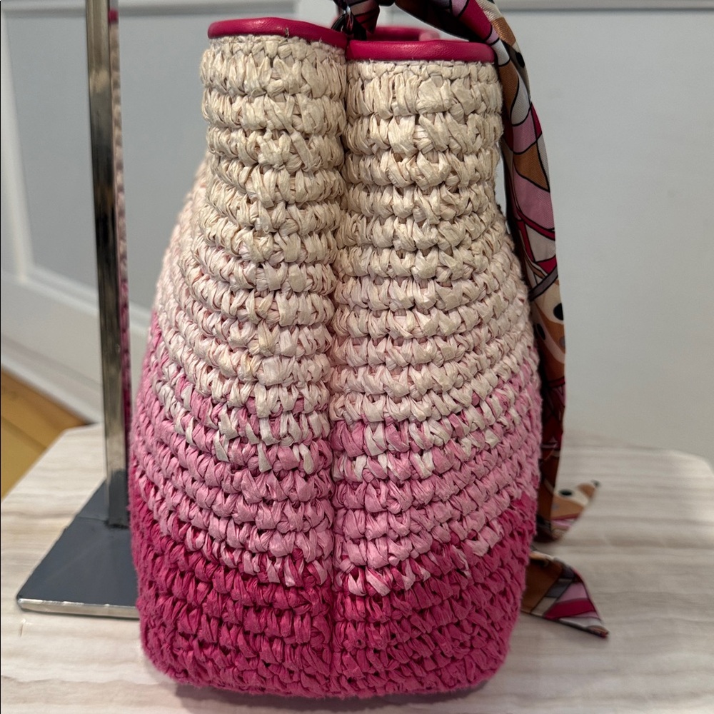 Michael Kors Pratt Pink Ombré Straw Bucket Bag - Picture 7 of 17